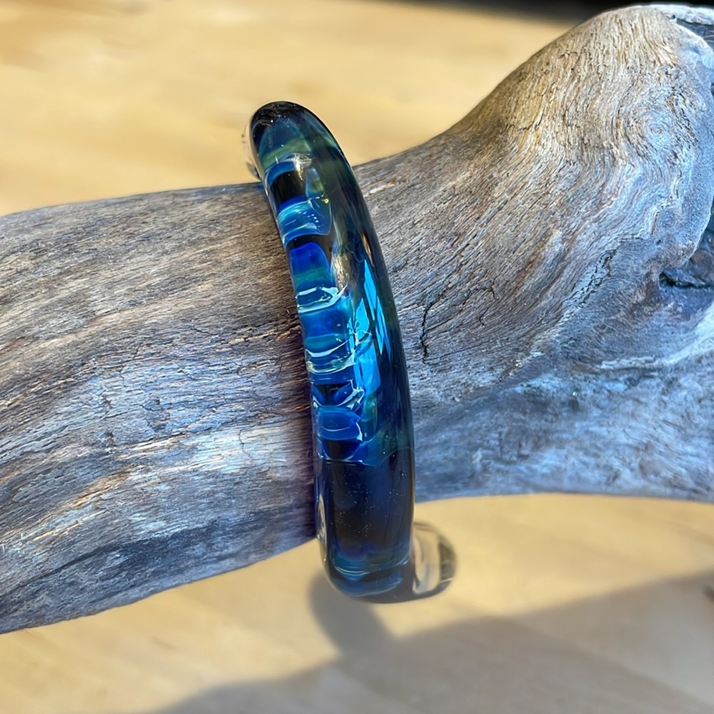 Vintage Stamped Art Glass Cuff Style Bracelet - Picture 3 of 7